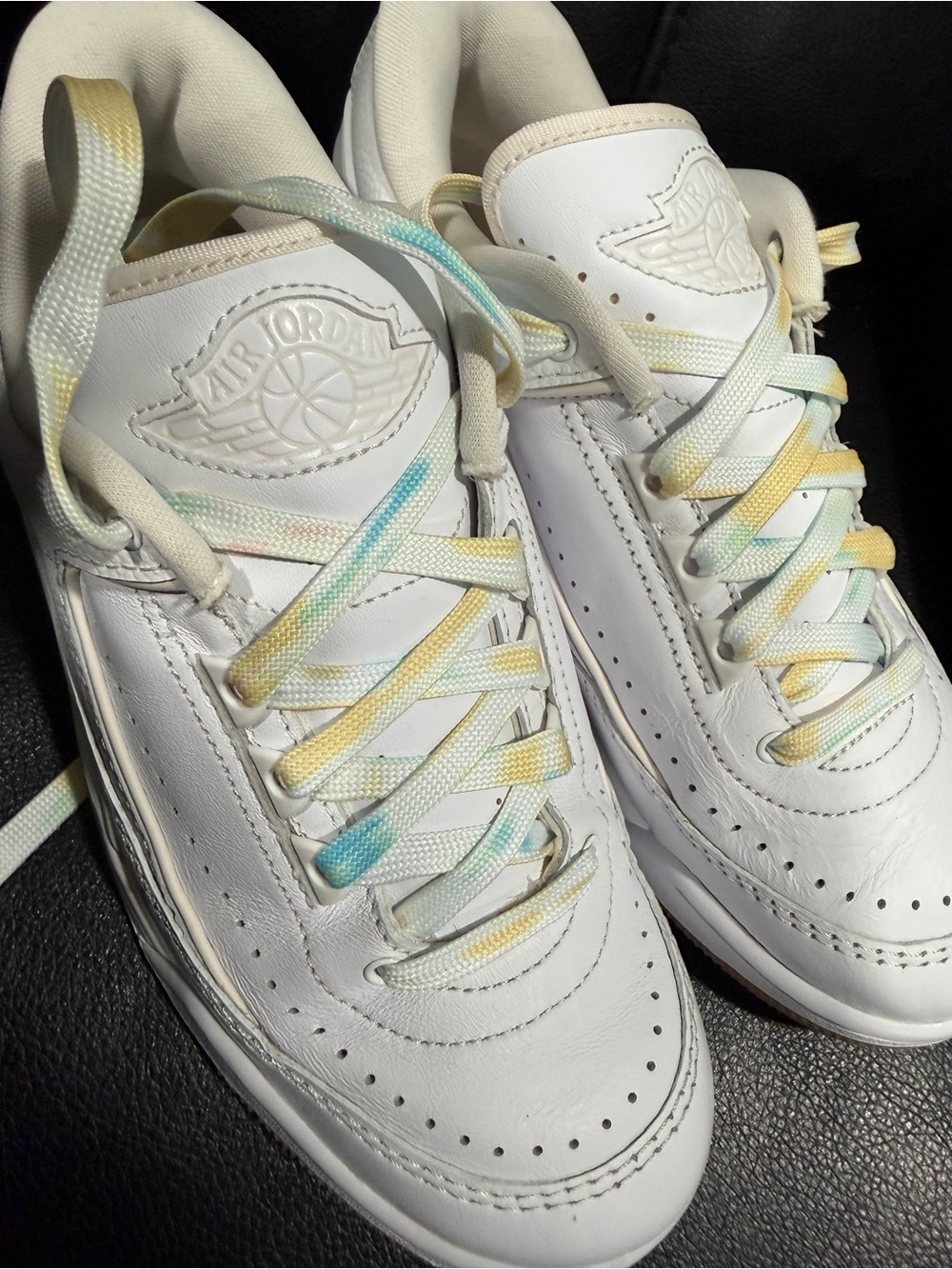 Nike White Sneakers with Pastel Yellow and Mint Laces